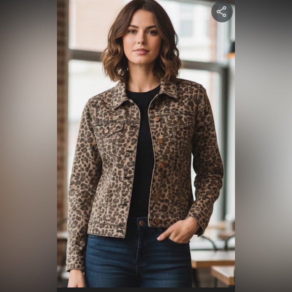 See Thru Soul Brown Leopard Print Jean Jacket